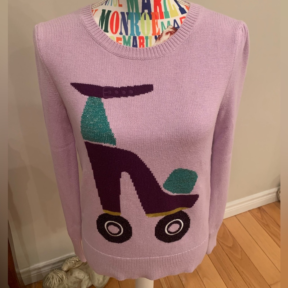 NWOT Kate Spade Lavender Sweater with Roller Skate Design